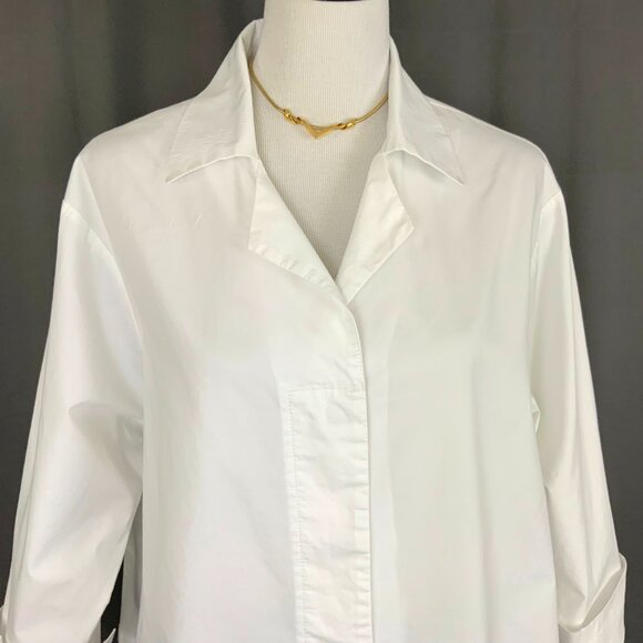 Planet By Lauren G White Cotton Button Up Swing Fit Shirt One Size Fits All - Picture 9 of 16